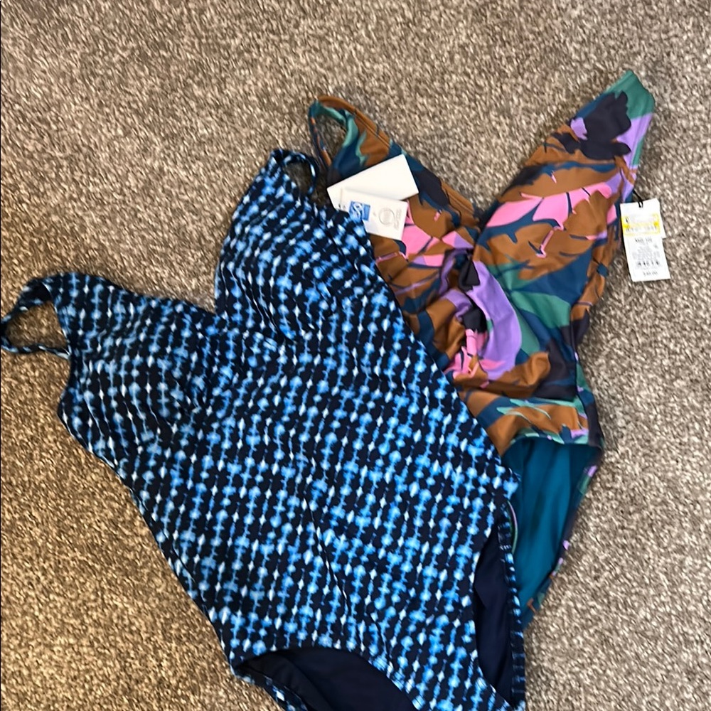 Bundle -Lands' End Blue and Multicolor Women's Swim One Pieces